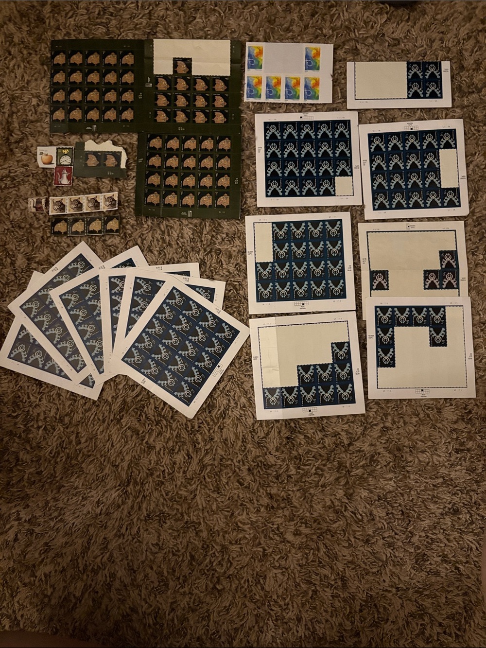 USPS postage stamps 1, 2, 3, 5, 10, 33 cents